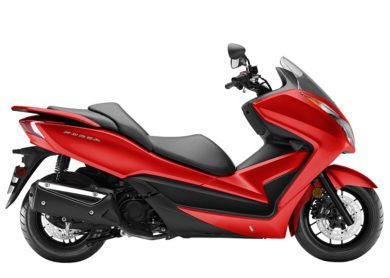Красный макси-скутер Honda Forza, вид сбоку