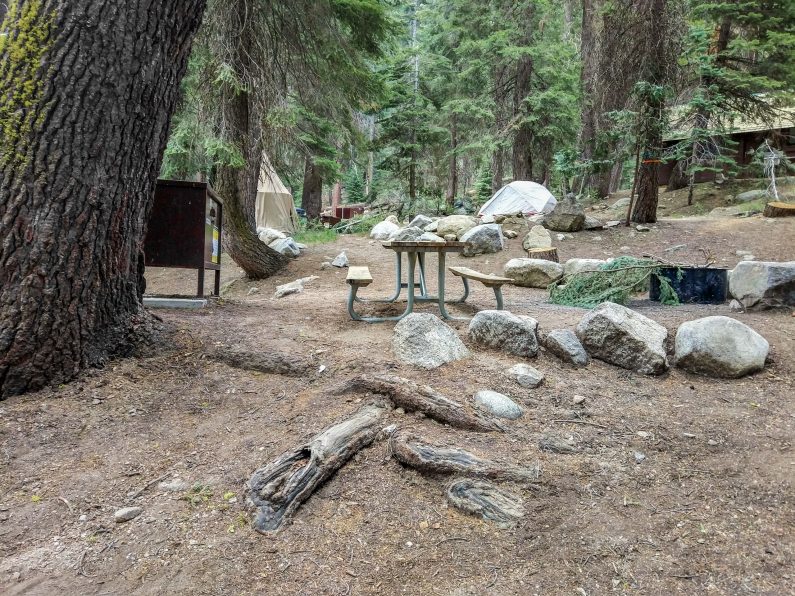 Место для палатки со столом и валунами в Lodgepole Campground